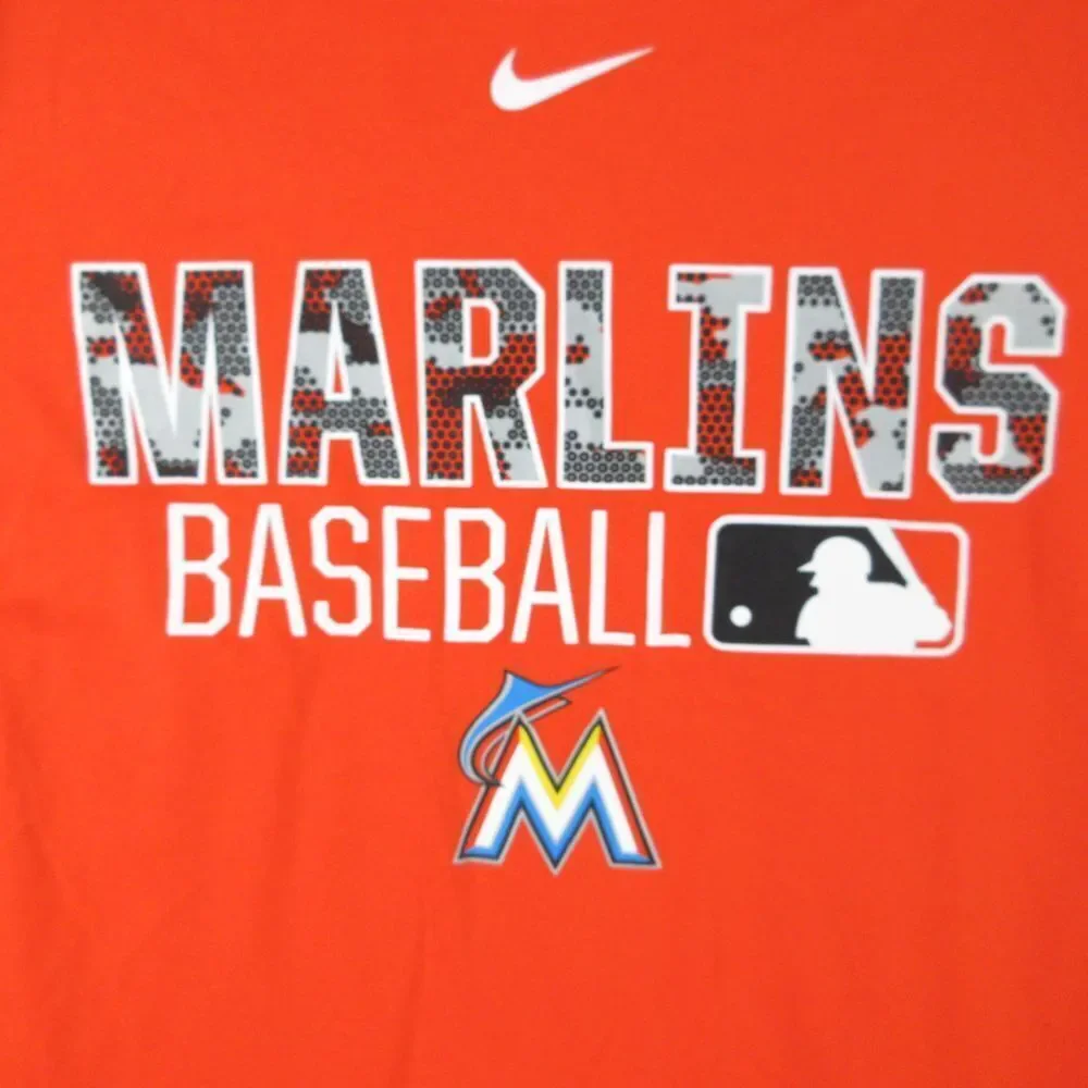 Nike Shirt Mens Small Orange Marlins Baseball Dri-Fit Short Sleeve '